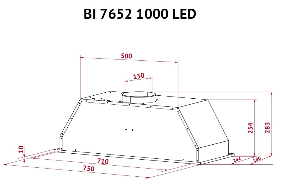 Perfelli BI 7652 WH 1000 LED Габаритні розміри