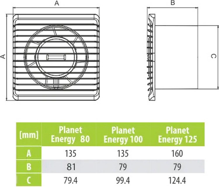 AirRoxy Planet Energy 80 S (01-053) Габаритные размеры