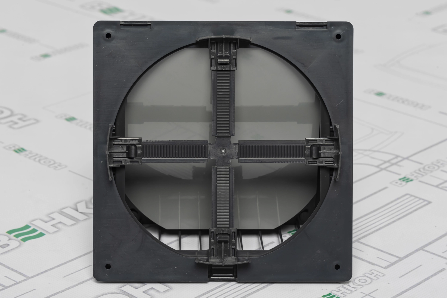 Lüftungsgitter PVC mit Haube, Rückstauklappe und Flansch 125 mm / 186x186 mm