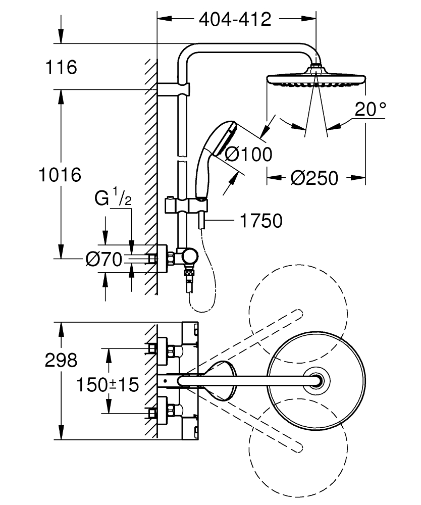 Grohe Vitalio Start 250 (266772430) Габаритні розміри