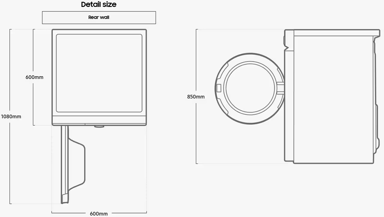 Samsung Bespoke WW11B1944AGBUA Габаритные размеры