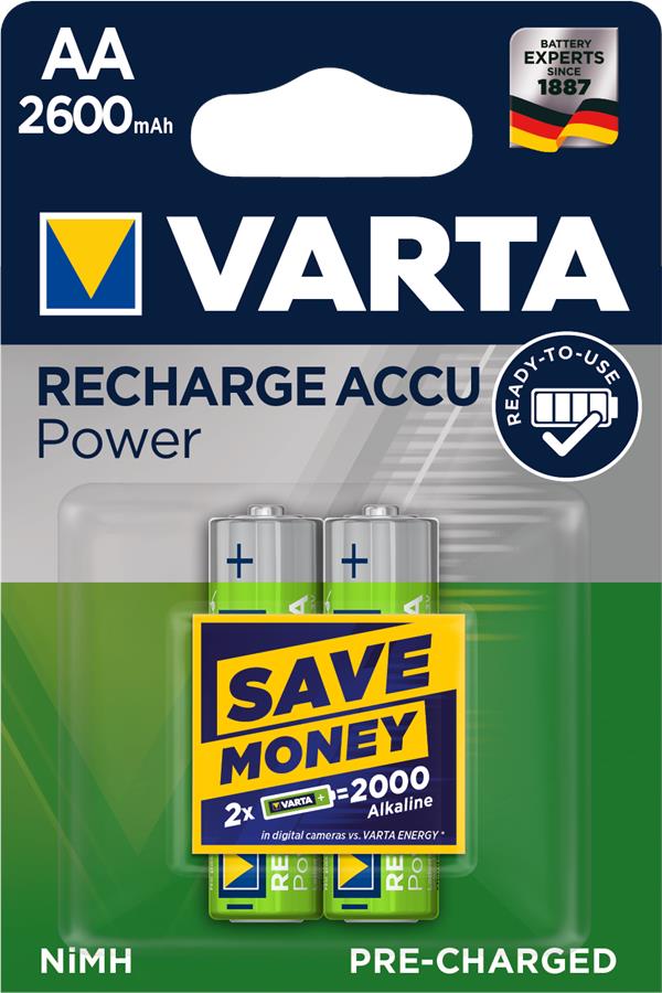 Аккумуляторы AA Varta Rechargeable Accu AA 2600mAh BLI 2 NI-MH (READY 2 USE) 2шт.