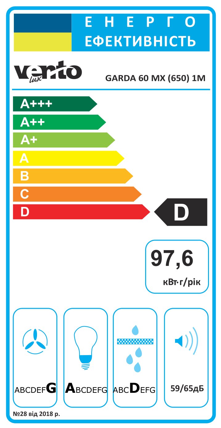 Кухонна витяжка Ventolux GARDA 60 MX (650) 1M характеристики - фотографія 7