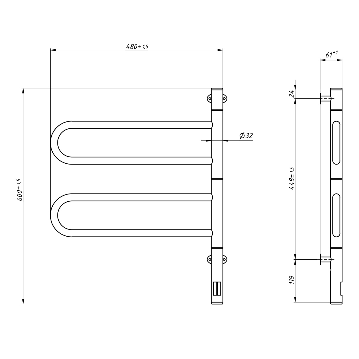 Полотенцесушитель Navin Fouette 480х600 Sensor (12-212033-4860) цена 3490 грн - фотография 2