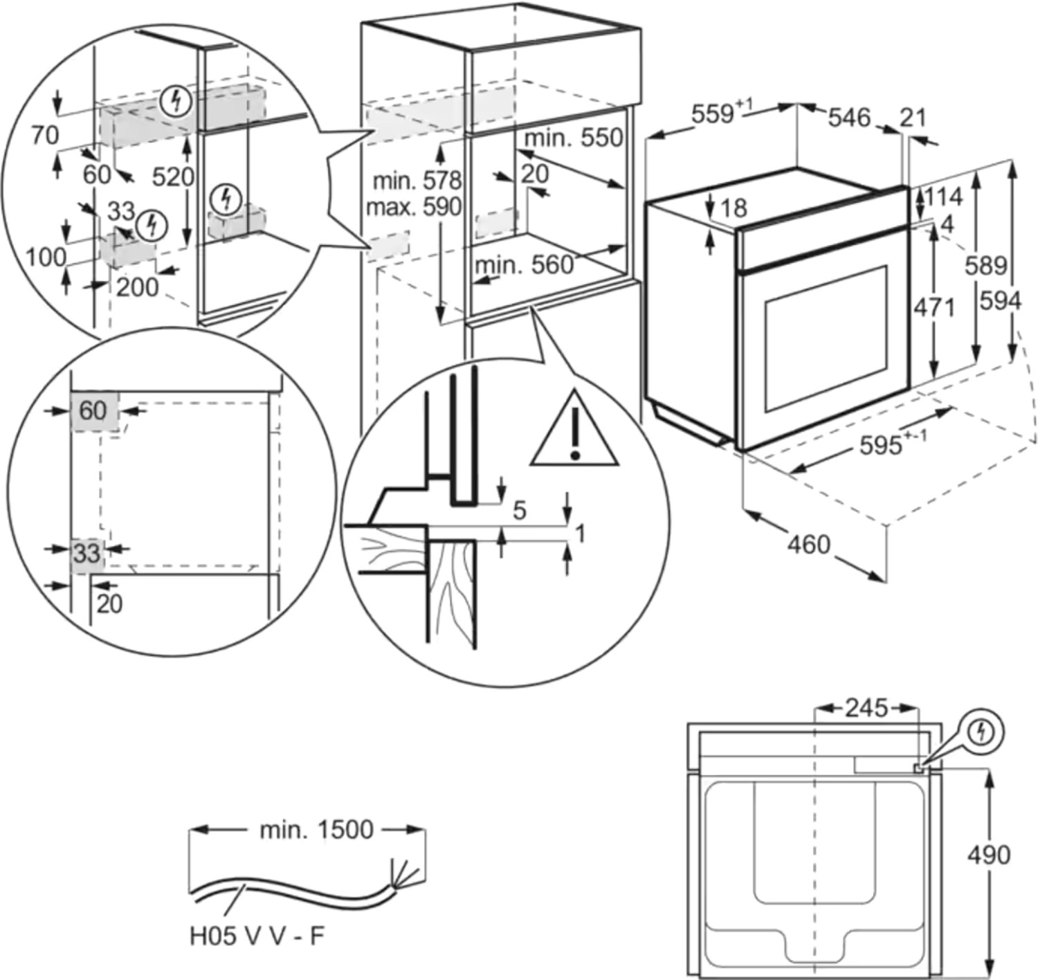 Electrolux EOF5H40BX Габаритні розміри