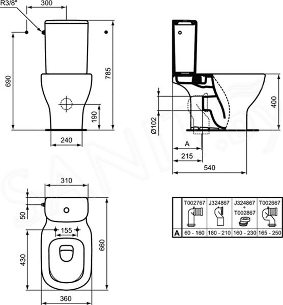 Ideal Standard Tesi Aquablade (79330087) Габаритні розміри