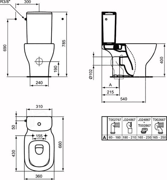 Ideal Standard Tesi 3/6L (79333567) Габаритні розміри
