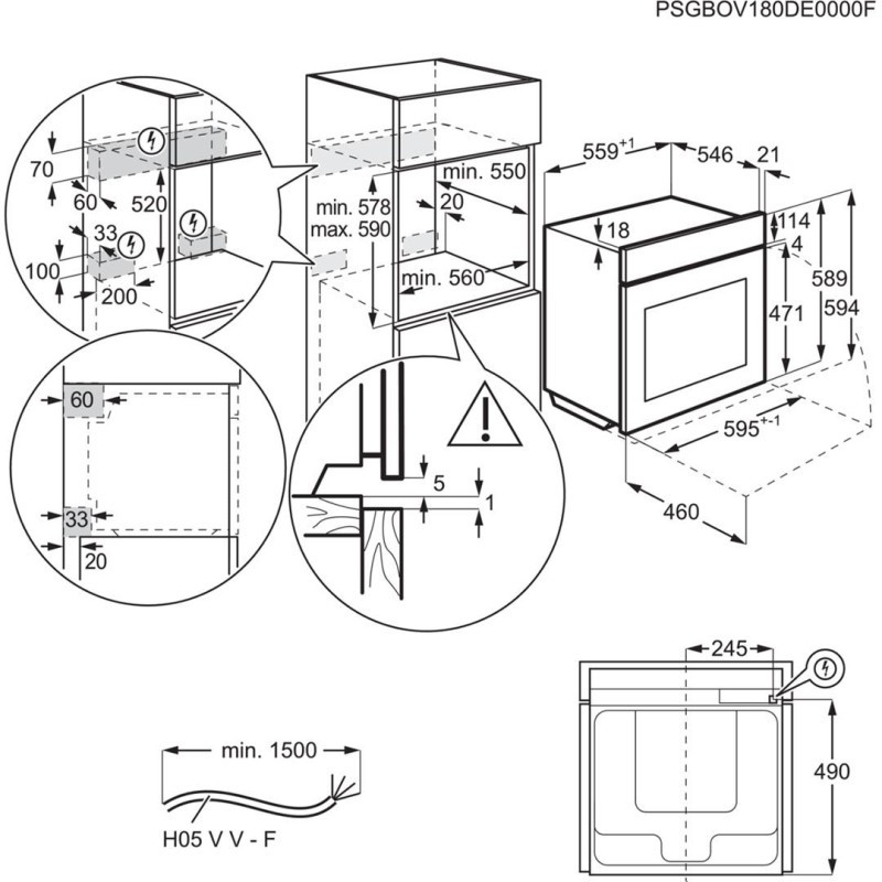 Electrolux EOB7S31V Габаритные размеры