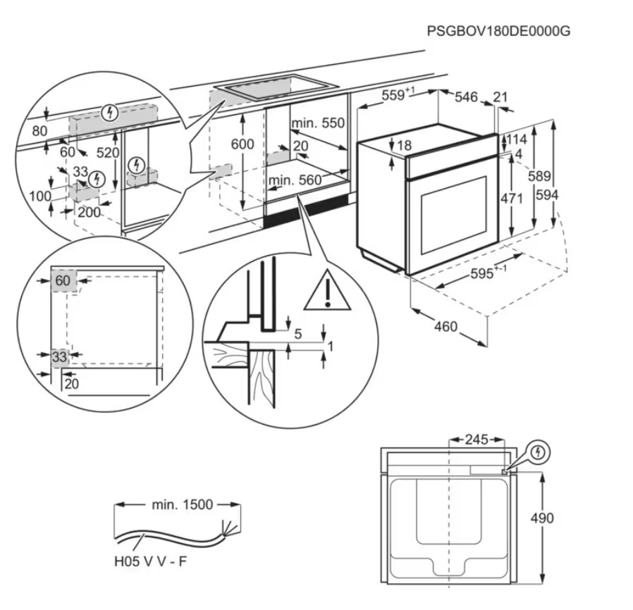 Electrolux EOB7S31Z Габаритні розміри