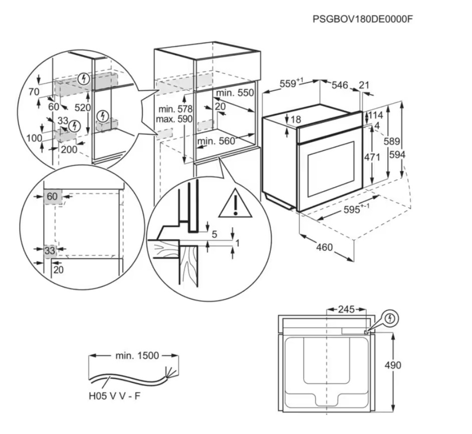 Electrolux EOB7S31Z Габаритні розміри