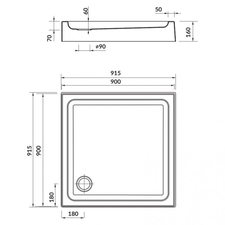 Cersanit Tako 90x16 (S204-012/AZTS1000043528) Габаритные размеры