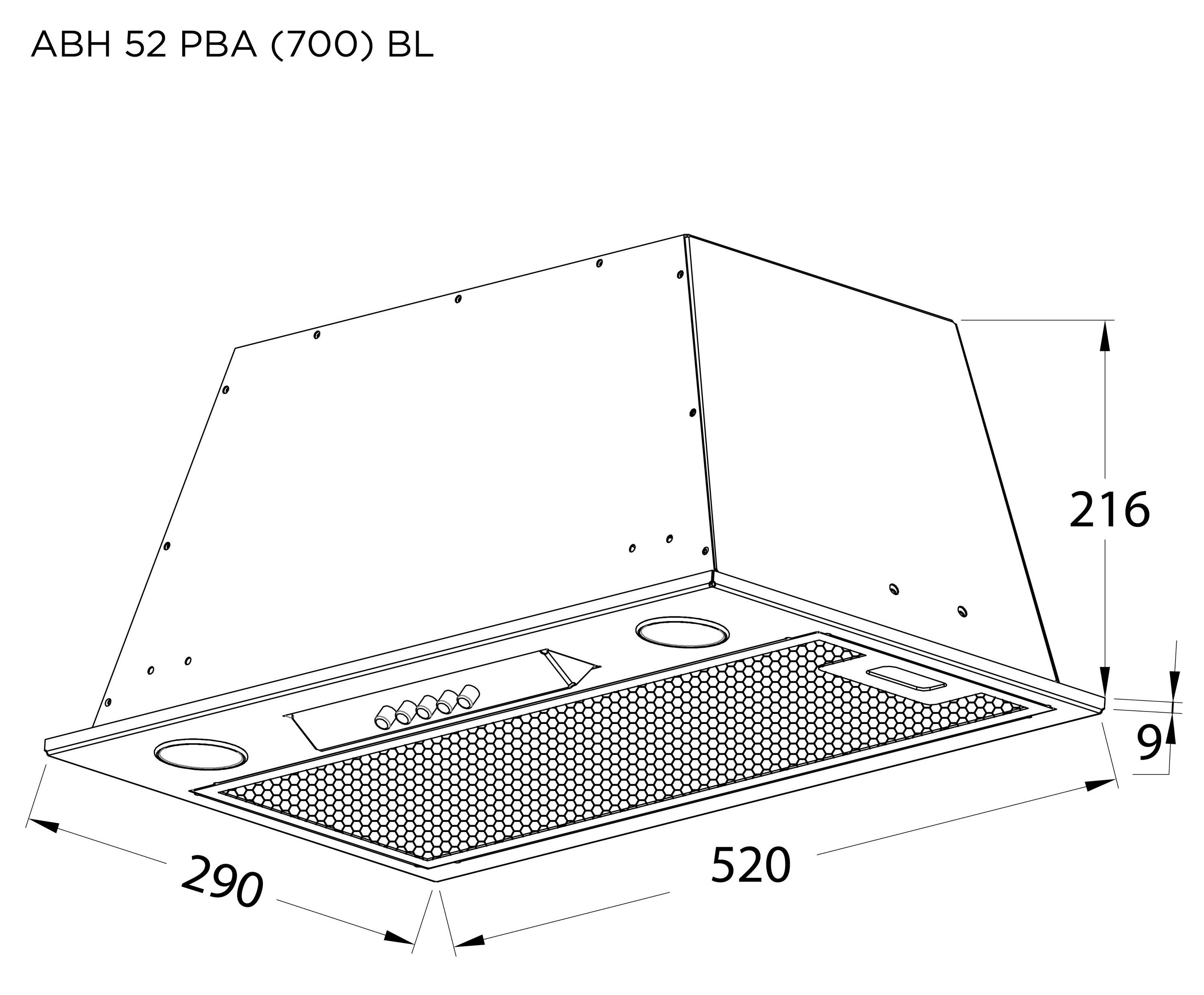 Pyramida ABH 52 PBA (700) WH Габаритні розміри