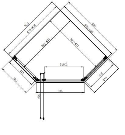 Dusel DL197HBP Black Matt Paint 900x900x1900 Габаритні розміри