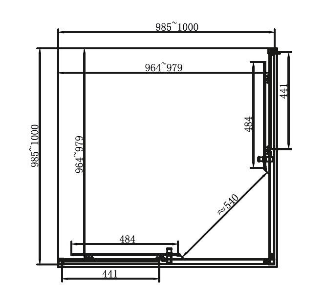 Dusel EF-184B Black Matt 1000x1000x1900 Габаритні розміри