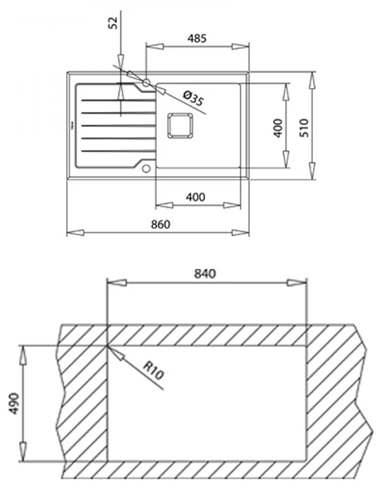 Teka DIAMOND 1B 1D 86 WH (115100012)  Габаритні розміри