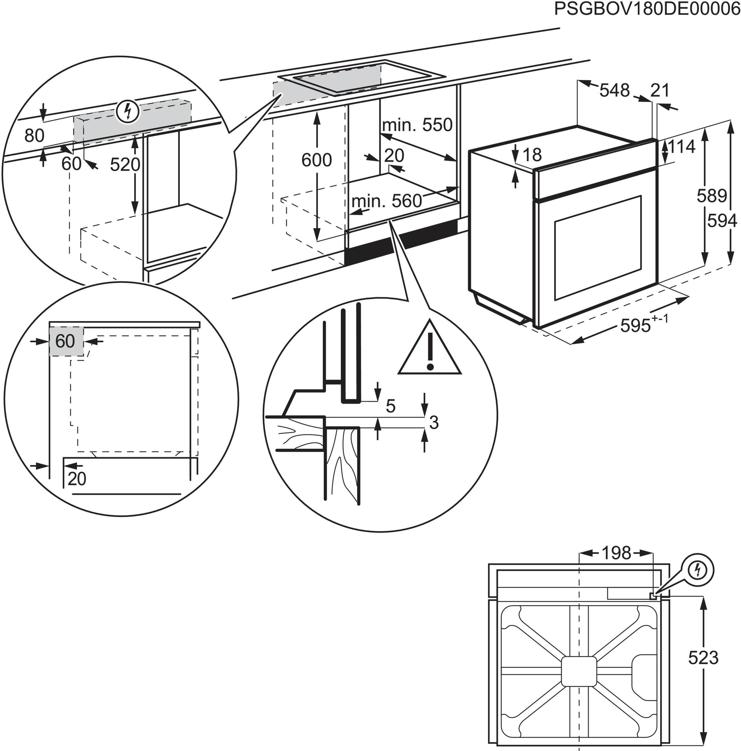 Zanussi OPZB2300C Габаритные размеры