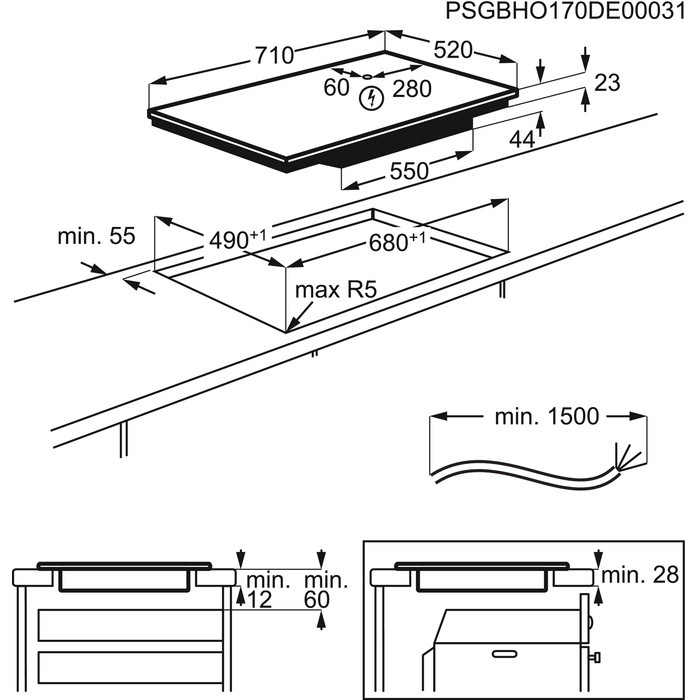 AEG IPE74571FB Габаритные размеры