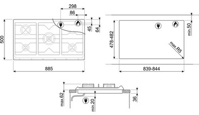 Smeg SRV896AVOGH2 Габаритні розміри