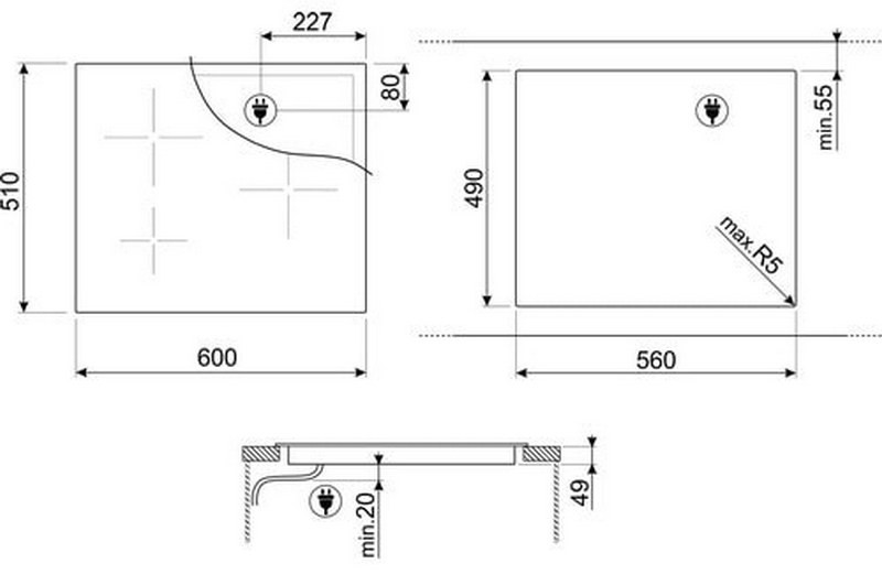 Smeg SI2M7643D Габаритные размеры