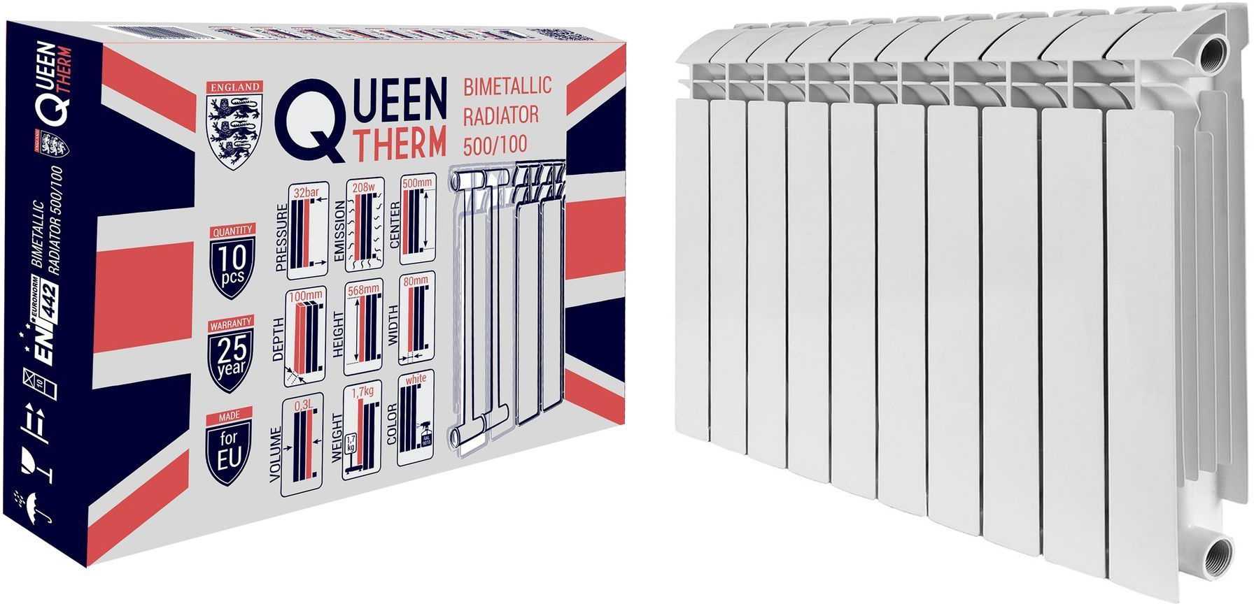 Характеристики радиатор для отопления Queen Therm 500/100 (кратно 10)