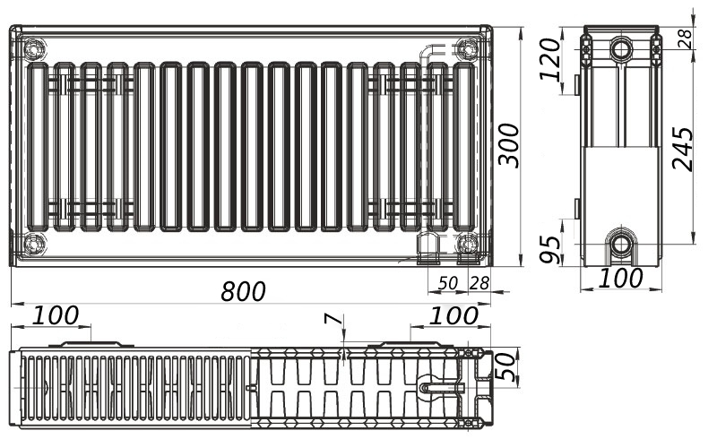 Kalite 22 низ/справа 300x800 (без INNER) Габаритные размеры