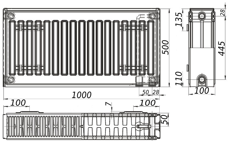 Kalite 22 низ/справа 500х1000 (без INNER) Габаритные размеры