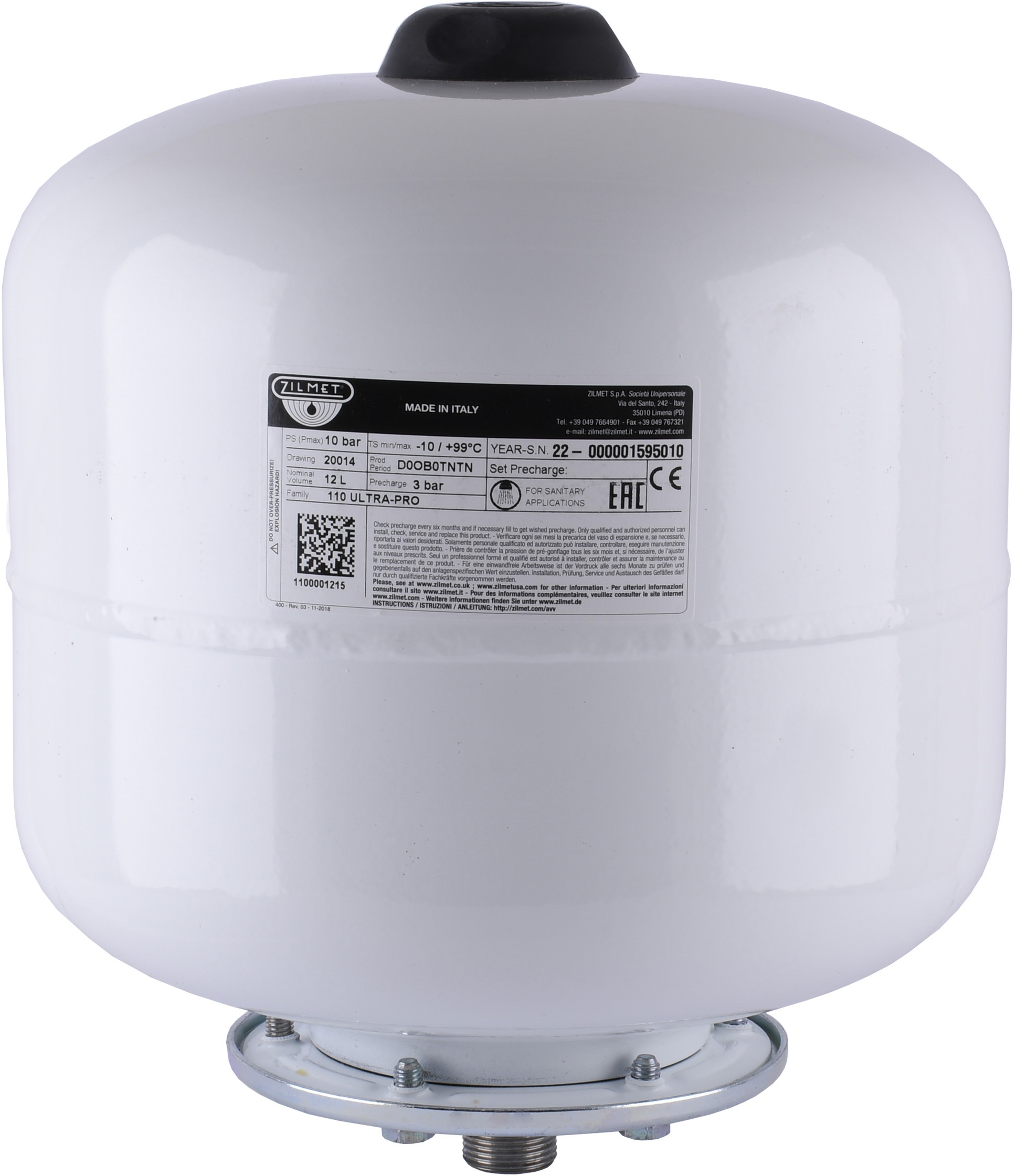 Характеристики расширительный бак для питьевой воды на 12 л Zilmet Ultra-Pro  12 (1100001215)
