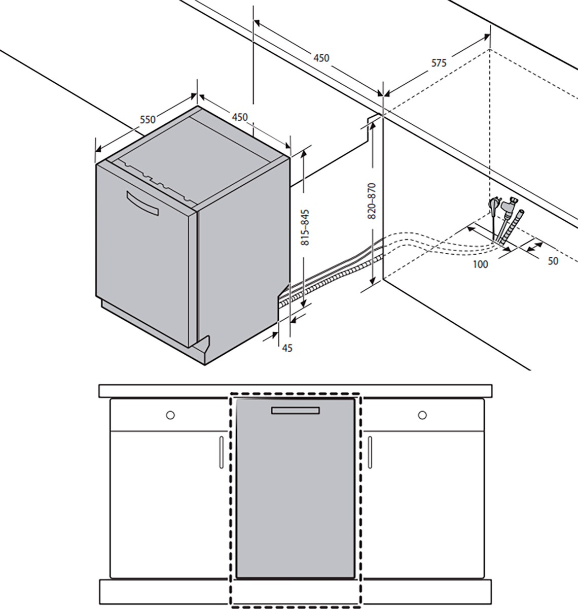 Samsung DW50R4040BB/WT Габаритные размеры