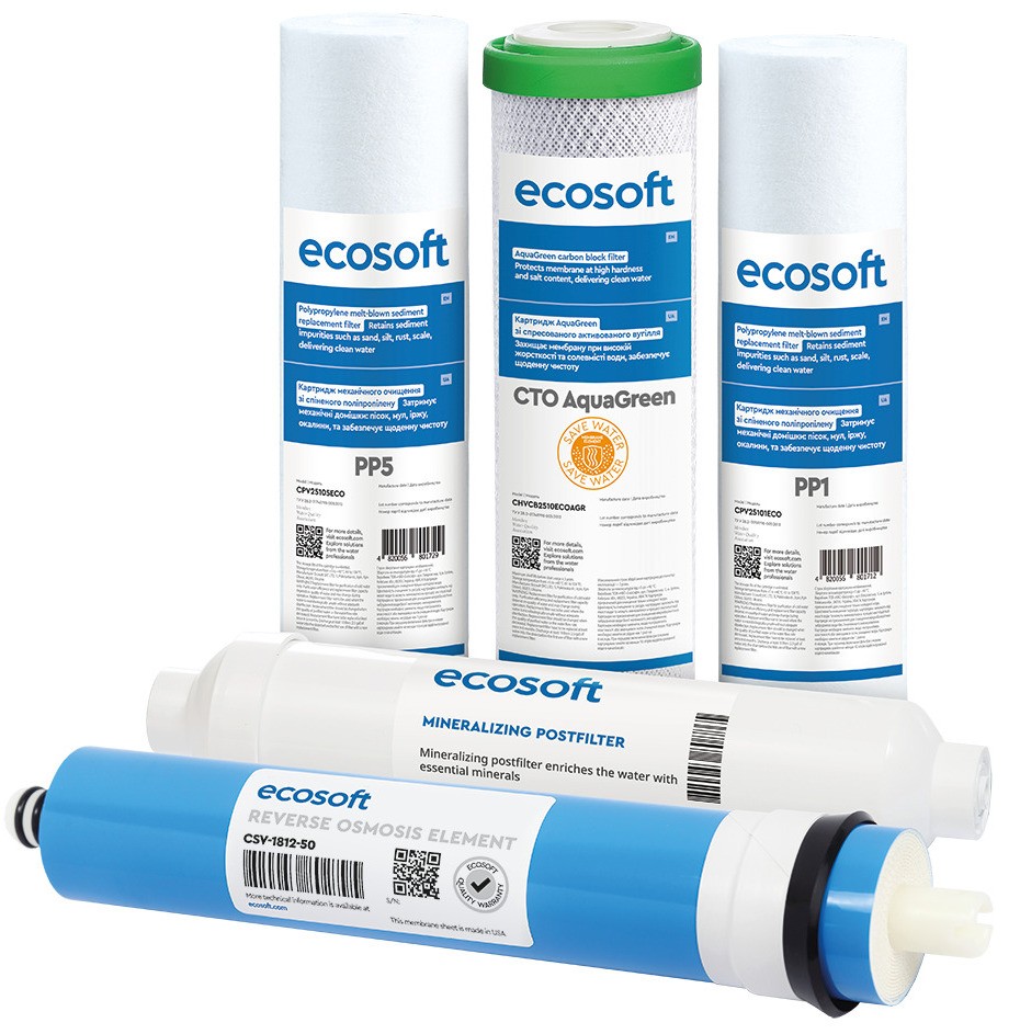 Комплект из 5 картриджей для фильтра обратного осмоса Ecosoft Standard PRO Ecosoft CPV5MCSVECO цена 1883 грн - фотография 2