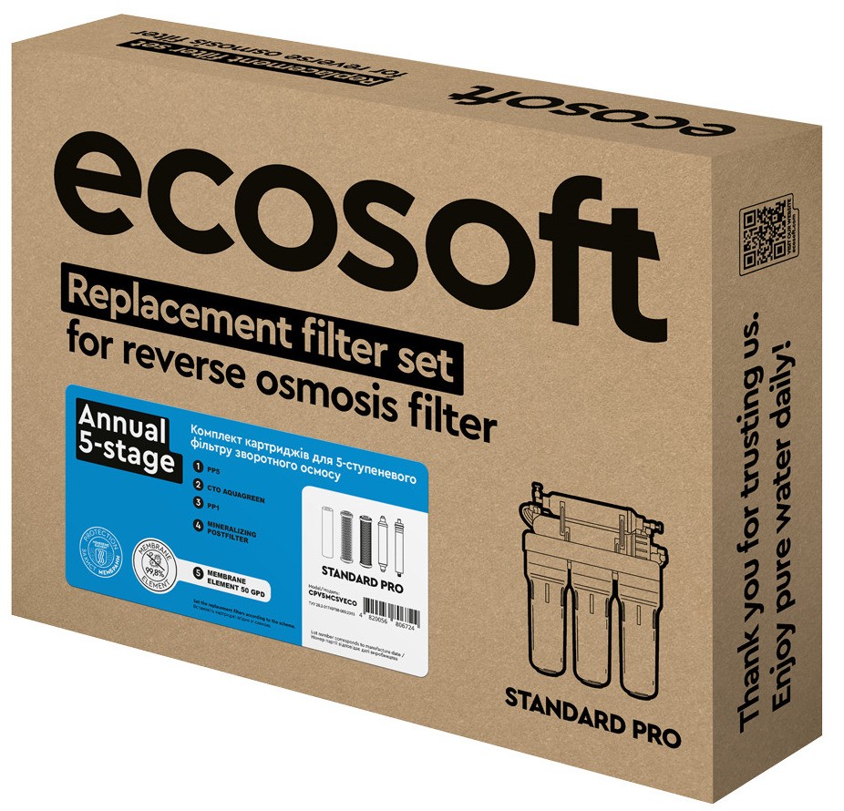 в продаже Комплект из 5 картриджей для фильтра обратного осмоса Ecosoft Standard PRO Ecosoft CPV5MCSVECO - фото 3