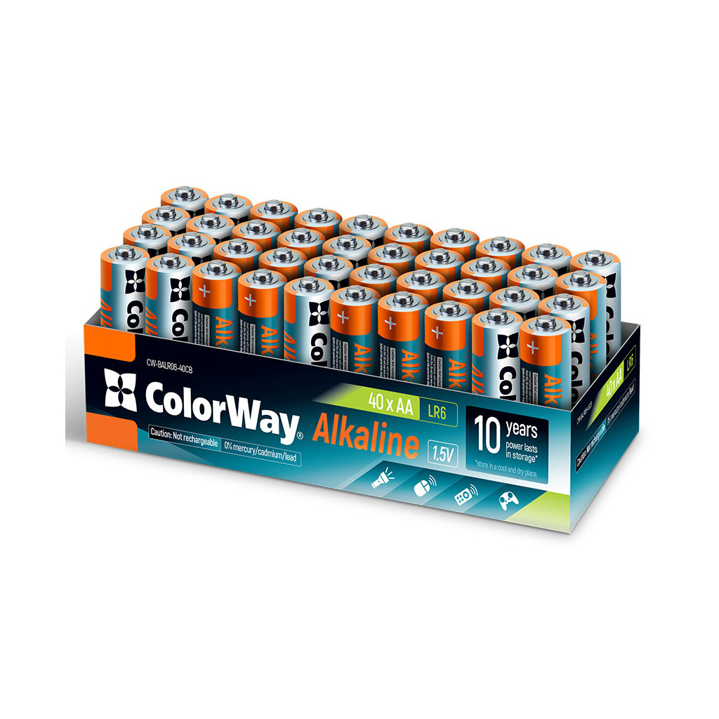 Батарейка ColorWay AA LR6 Alkaline Power *40 colour box (CW-BALR06-40CB) в Херсоне