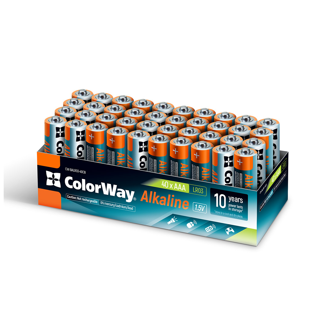 Батарейки типа ААА  ColorWay AAA LR6 Alkaline Power *40 colour box (CW-BALR03-40CB)