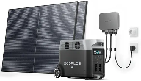 Система резервного питания для офиса EcoFlow PowerStream - мікроінвертор 600W + зарядна станція Delta Pro + 2 x 400W стаціонарні сонячні панелі
