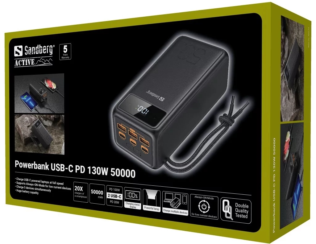 обзор товара Повербанк Sandberg PD 50000 mAh 130W PD, 3хUSB 3xType-C LED 2W (420-75) - фотография 12