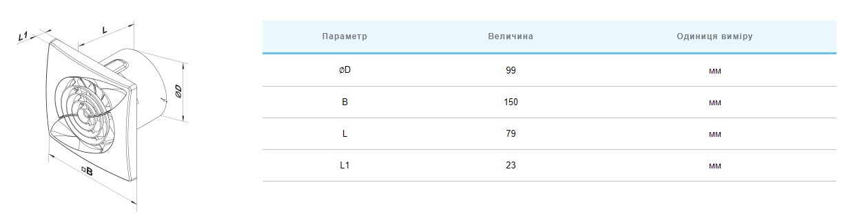 Вентс Касто 100 (220 В/60 Гц) Т Габаритні розміри