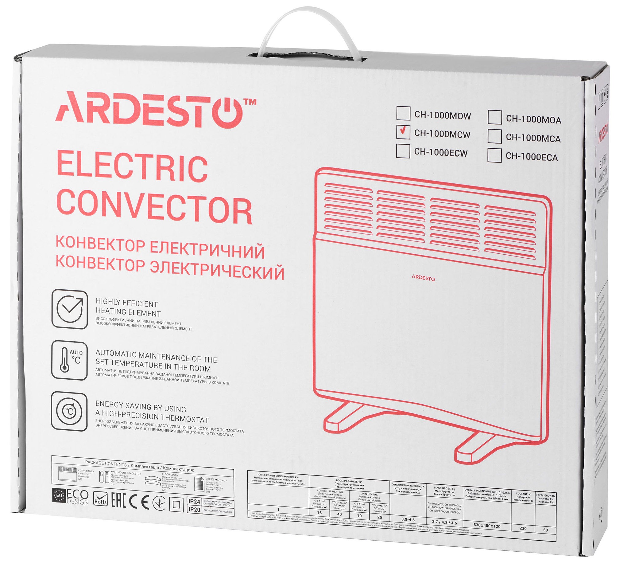 Электрический конвектор Ardesto CH-1000MCW обзор - фото 8