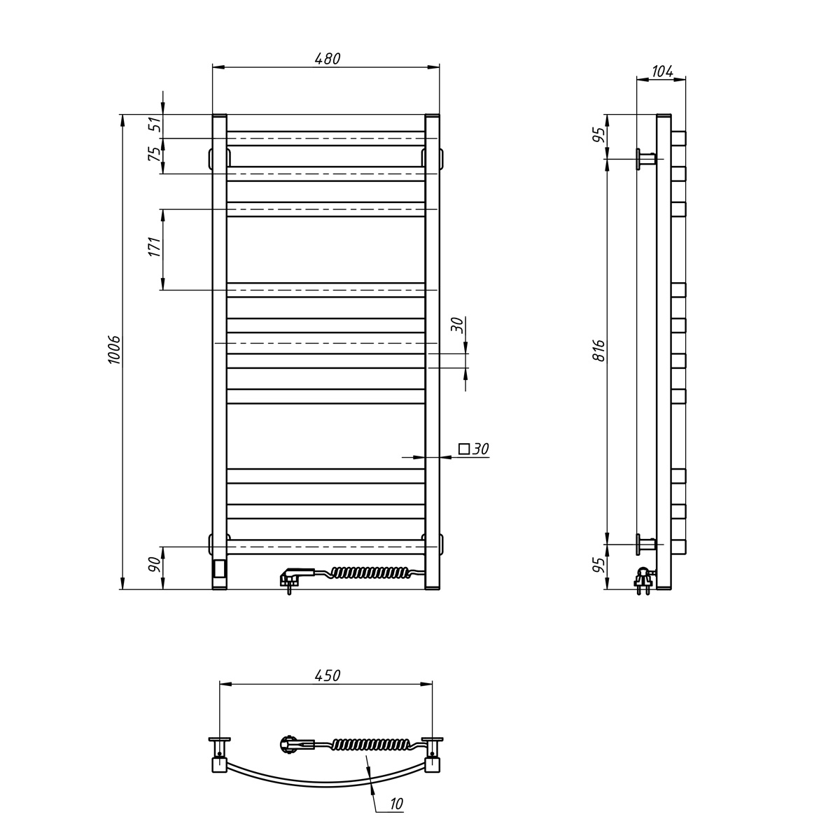 Navin Avalon 480х1000 Sensor (12-103053-4810) Габаритні розміри