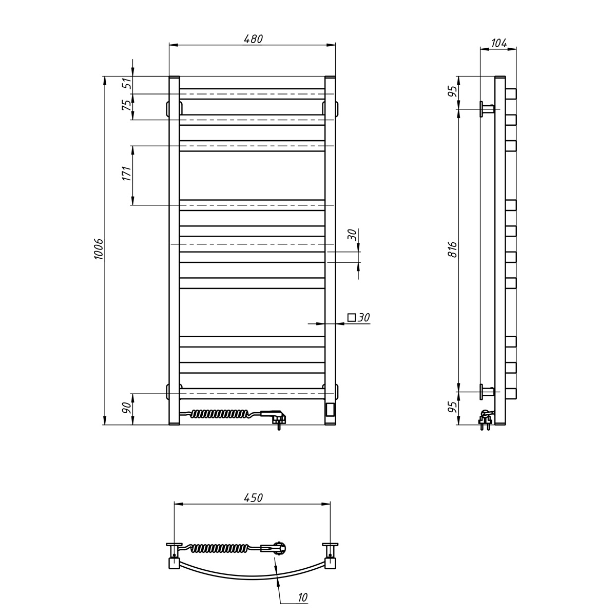 Navin Avalon 480х1000 Sensor (12-203153-4810) Габаритні розміри