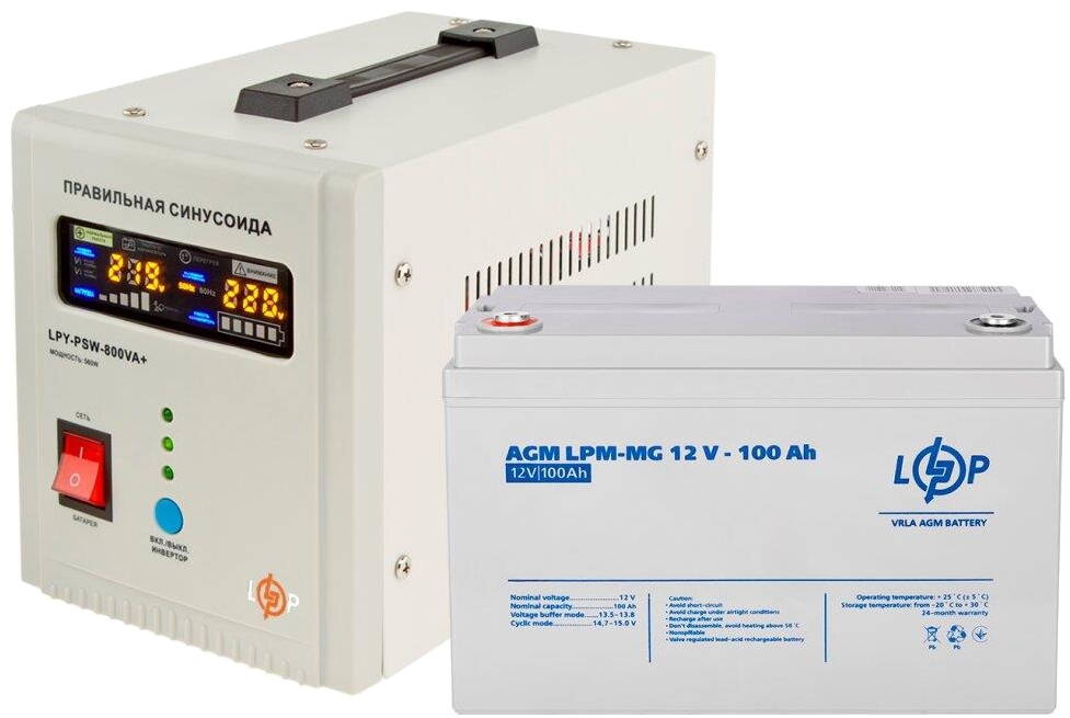 Характеристики комплект резервного питания LogicPower UPS 800 + АКБ MG 1280W (20340)