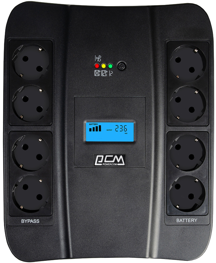 Источник бесперебойного питания Powercom SPD-1100U, 605 Вт, 8 х EURO Schuko, USB, LCD в интернет-магазине, главное фото