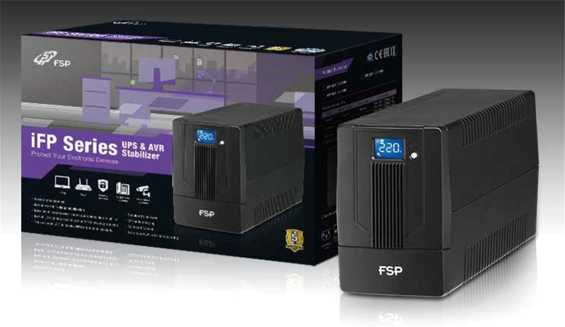Джерело безперебійного живлення FSP iFP-600, 600ВА/360Вт, USB, LCD, 2хSchuko, AVR, Black PPF3602700 ціна 3290.00 грн - фотографія 2