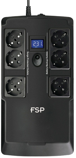 Джерело безперебійного живлення FSP NanoFit 800, 800ВА/480Вт, SCHUKO, LCD, RJ45,6*Schuko, AVR PPF4801702