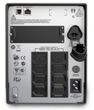 Джерело безперебійного живлення APC Smart-UPS 1500VA LCD, Lin.int., AVR, 8 х IEC, SmartSlot, USB, RJ-45, металл (SMT 1500I) ціна 38546.58 грн - фотографія 2