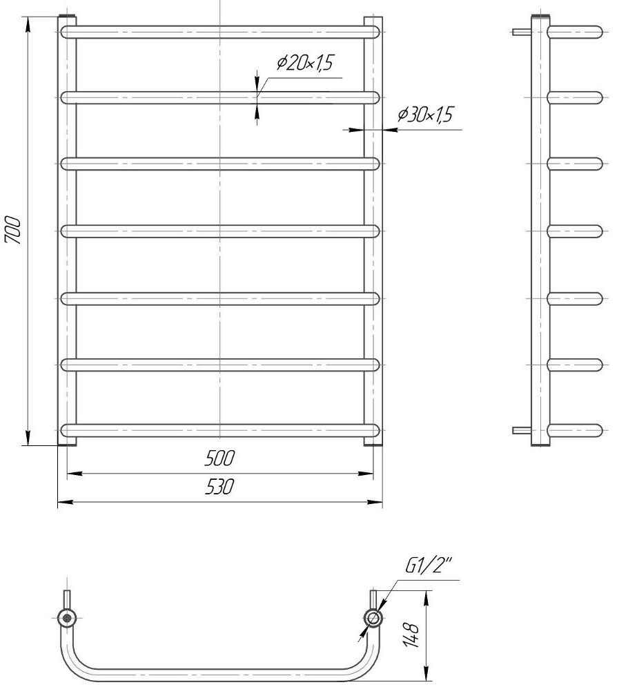 Mario Стандарт 700х530/500 (1.1.0205.01.BM) Габаритні розміри