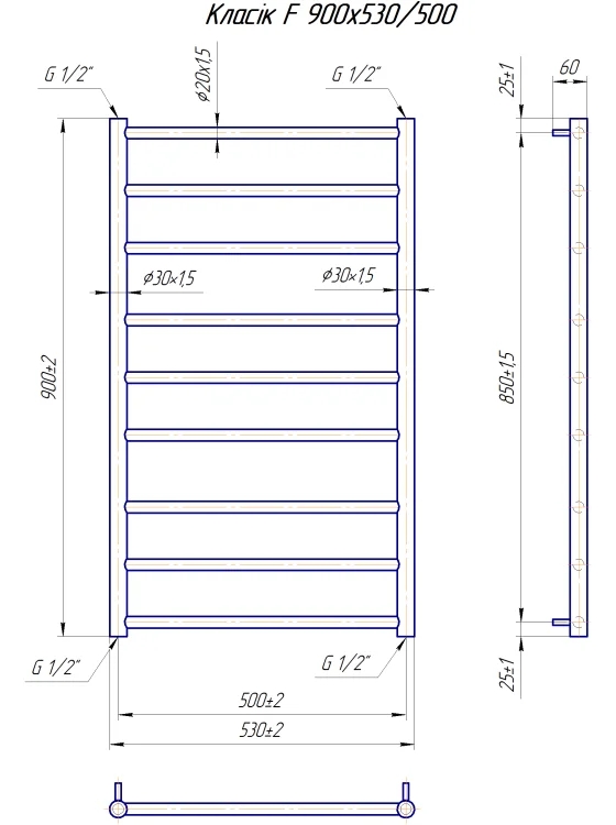 Mario Классик F 900х530/500 (1.1.5907.01.P) Габаритные размеры