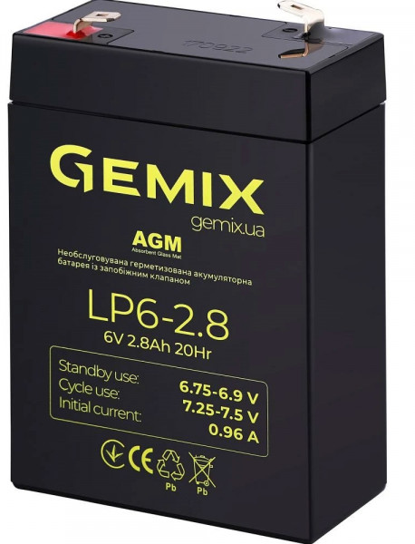 Gemix AGM 6V, 2.8Ah (LP6-2.8) Black