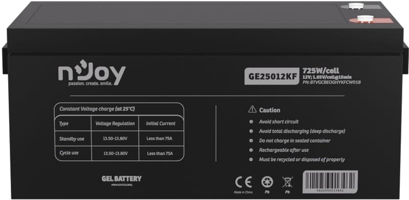 Аккумуляторная батарея nJoy GE25012KF 12V 250AH (BTVGCBEOGHYKFCW01B) GEL цена 18919.00 грн - фотография 2