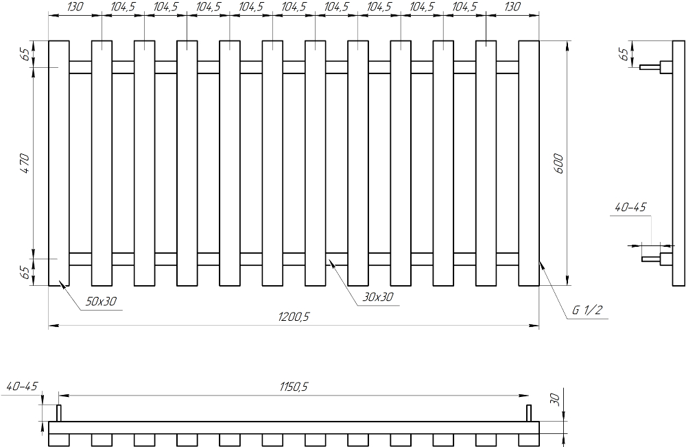 Genesis Aqua New Batteria 60x120 Габаритні розміри