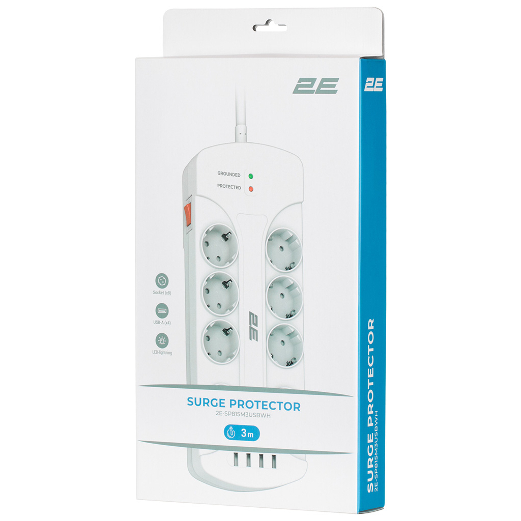 Сетевой фильтр 2E 8XSchuko 3G*1.5мм, 4*USB-A, 3м (SP815M3USBWH) инструкция - изображение 6