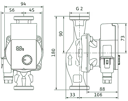 Wilo Yons Pico 1.0 30/1-8 Габаритные размеры